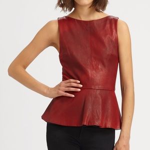 Alice + Olivia Red Leather Martin Peplum